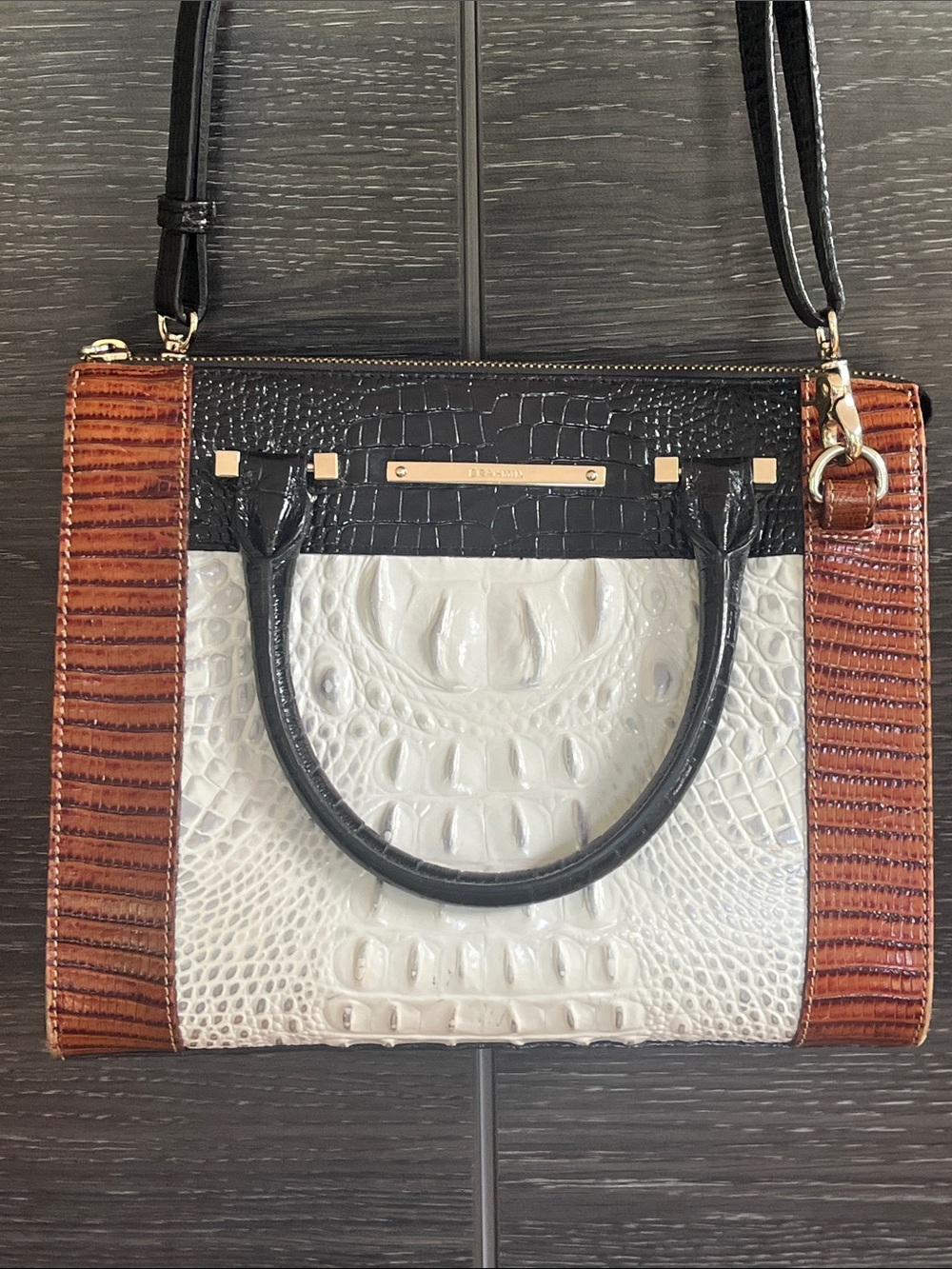 Brahmin TriColour Croc Embossed Leather Bag